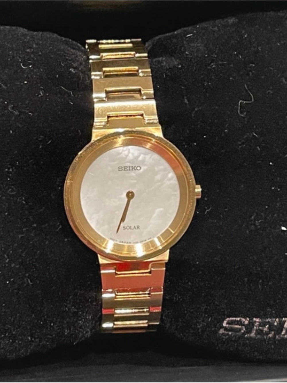 Seiko Gold and White Mother-of-Pearl Solar Bracelet Watch